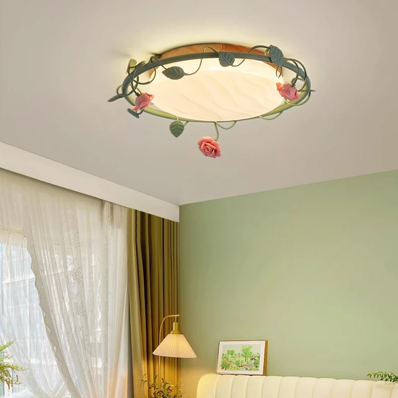 

Rose Blossoms Romantic Japanese Log Cream Style Living Room Main Light Green Vintage French Garden Ceiling Light