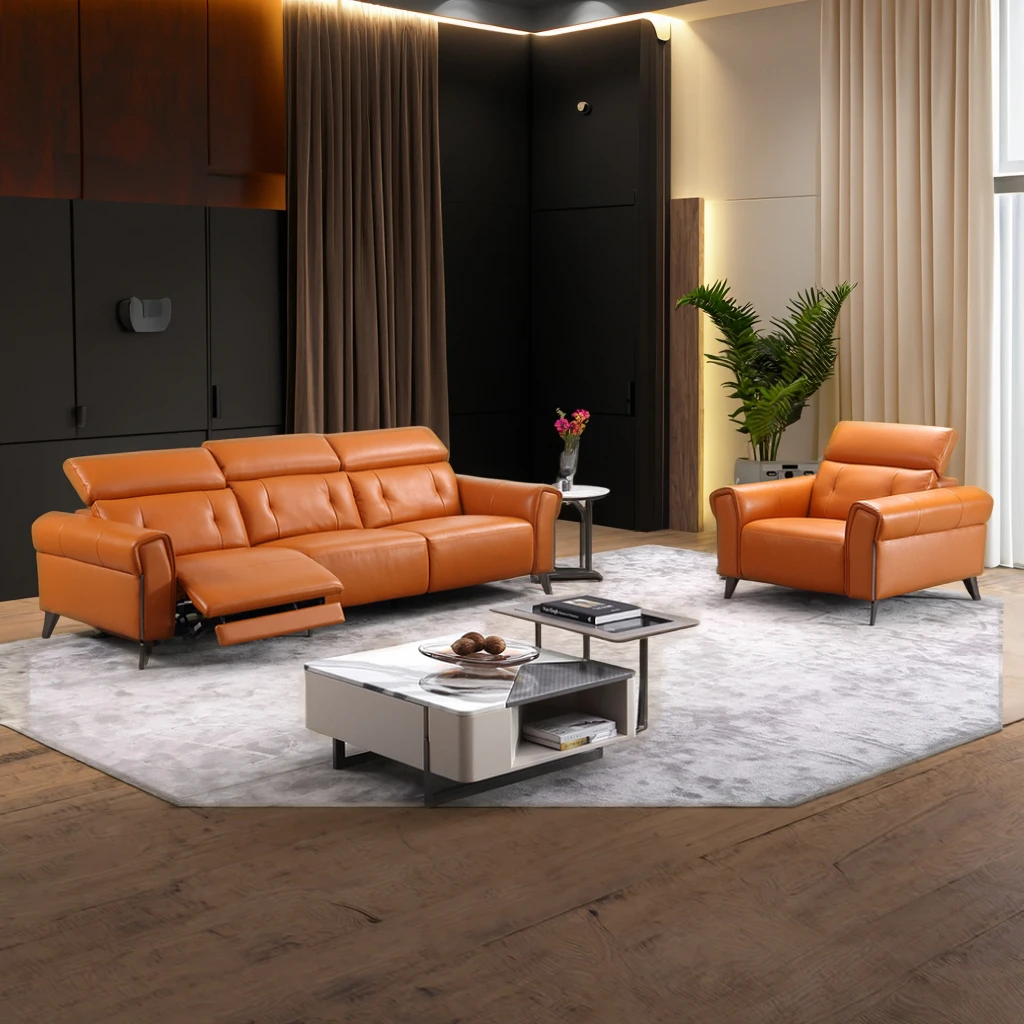 مسند رأس حديث من الجلد الطبيعي قابل للتعديل كرسي أريكة بمقعد واحد لكبار السن مع محركين لغرفة المعيشة المنزلية #4