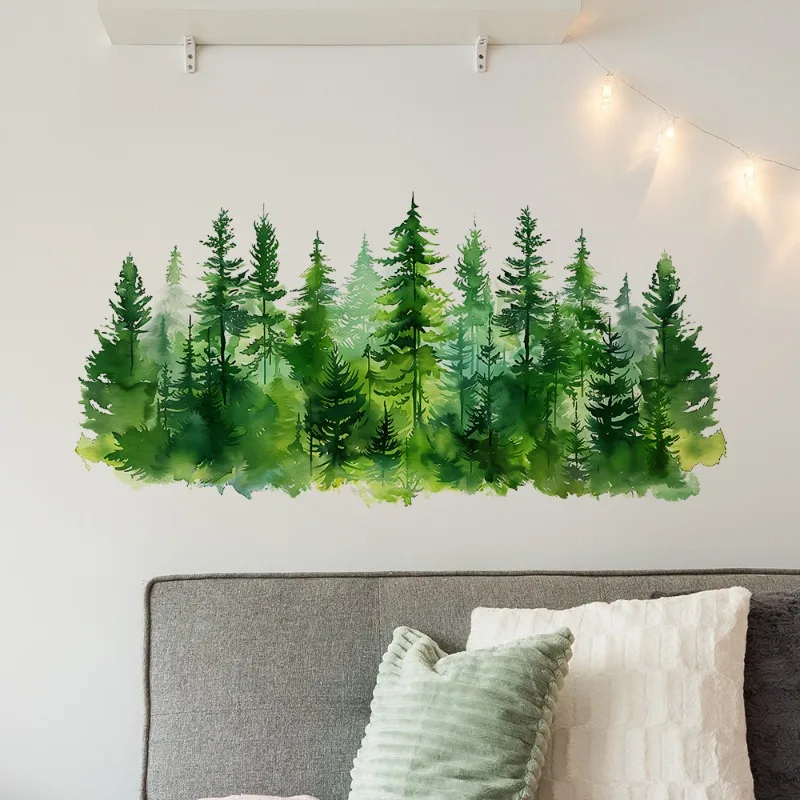 Green Forest wall ticker, Water-proof Decoration Mural Living Room Cabinet Home Decor Self-adhesive Decals