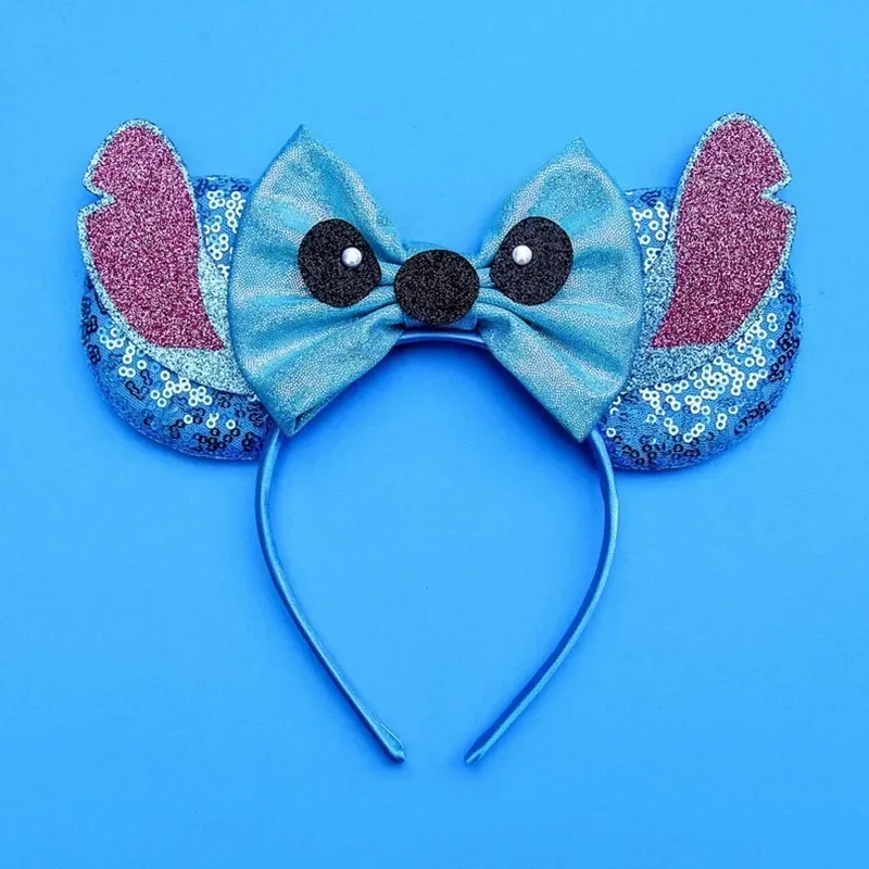 Disney Lilo & Stitch Ears Headbands For Women Colorful Anime Hairband Kids Sequins Bow Headband Girl Hair Accessories Party Gift