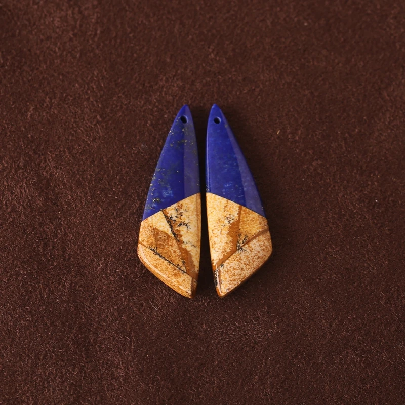 

Натуральный камень лазурит и изображение яшма интрасия серьги бусины 40x12x4 мм спереди просверленные 6,1 г DIY модные ювелирные аксессуары