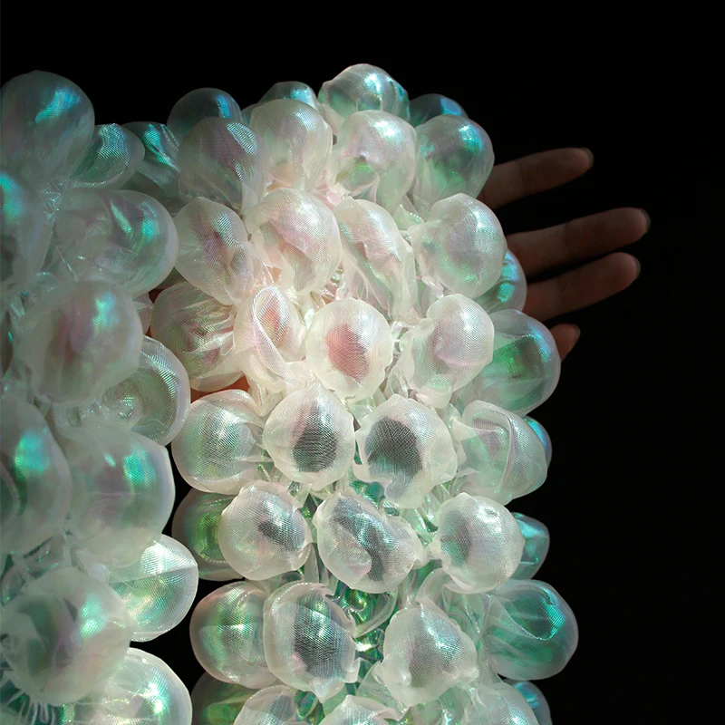 

90x20cm Heat Setting Bubble Yarn Fabric Symphony Laser Perspective 3D Lace Fashion Designer Fabric DIY Sewing Wedding Dress