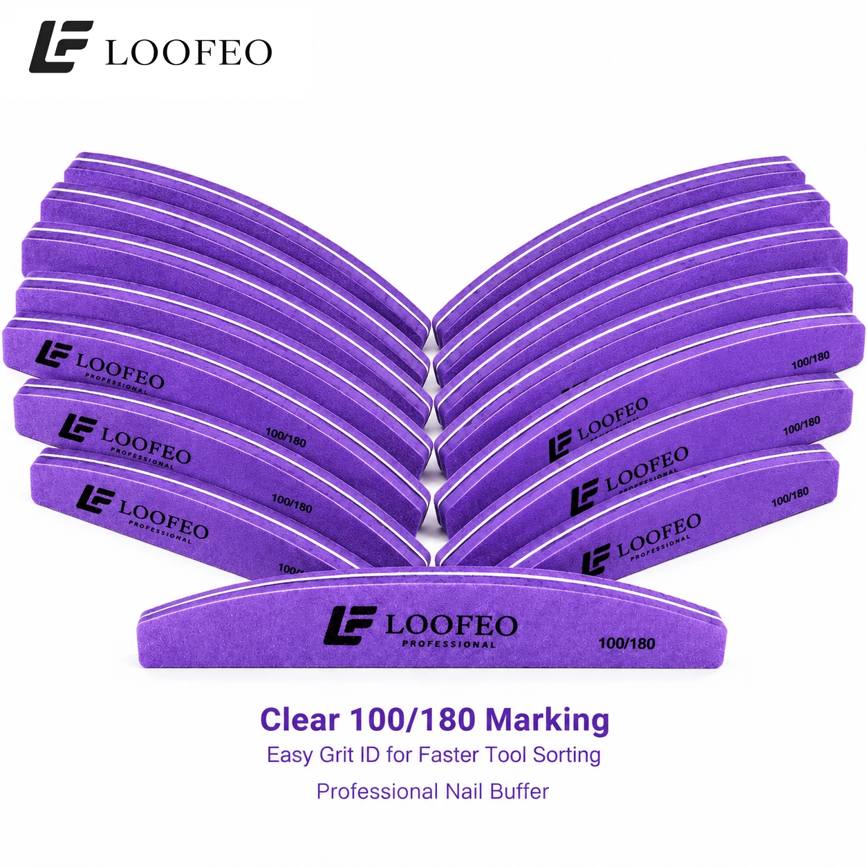 100/180 Nail File Buffer 10Pcs Curved Nail Buffer Files 100 180 Grit Dual Sided Washable Emery Boards For Acrylic Gel Manicure