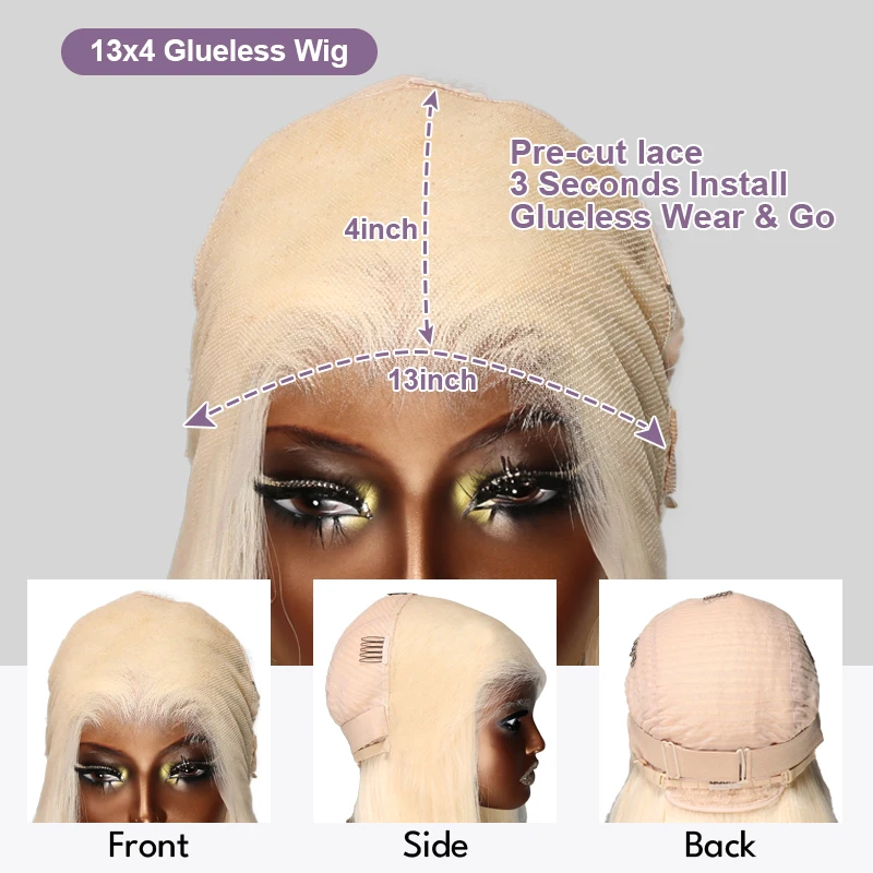 Pre Cut Lace No Glue 13x4 Lace Front Human Hair Wig Lace Blends Into Skin Honey Blonde 613 Easy To Wear No Skills Needed