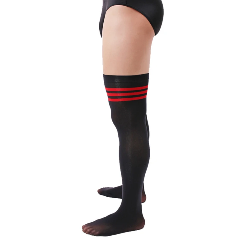 Mens High Socks Sexy Sports Stocking Men Erotic Formal Dress Business Socks Strip Black Red Men\'s Socks Male Stocking Mens Socks