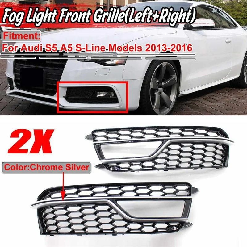 

Left Chrome Car Front Bumper Mesh Fog Light Cover Honeycomb Grill Grille Cover For S5 A5 S-Lines 2013-2016 Parts