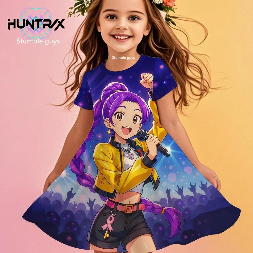 

Kpop Demon Hunters Cartoon Girls Dress Summer Kids Anime Design Princess Beach Dress Casual Nightgown