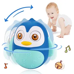 Baby Penguin Roly Poly Toys for 0-18M Infant Tummy Time Tumbler Wobbler Toy Bell Blink Eyes Newborn Rattles Silicone Teether