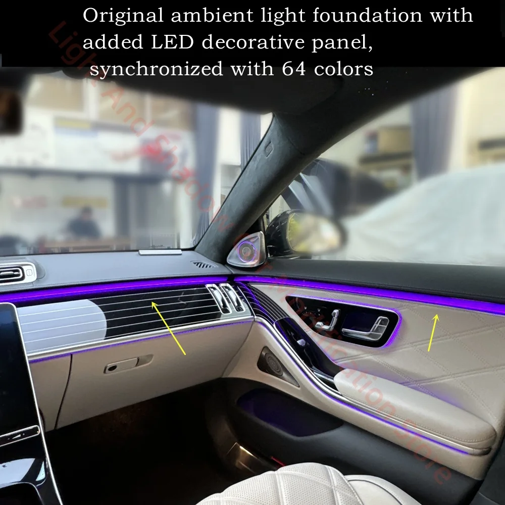 RHD Car 64 color Atmosphere Lamp suitable Fit for Mercedes Benz W223 Active colorful LED trim Door dashboard through light panel