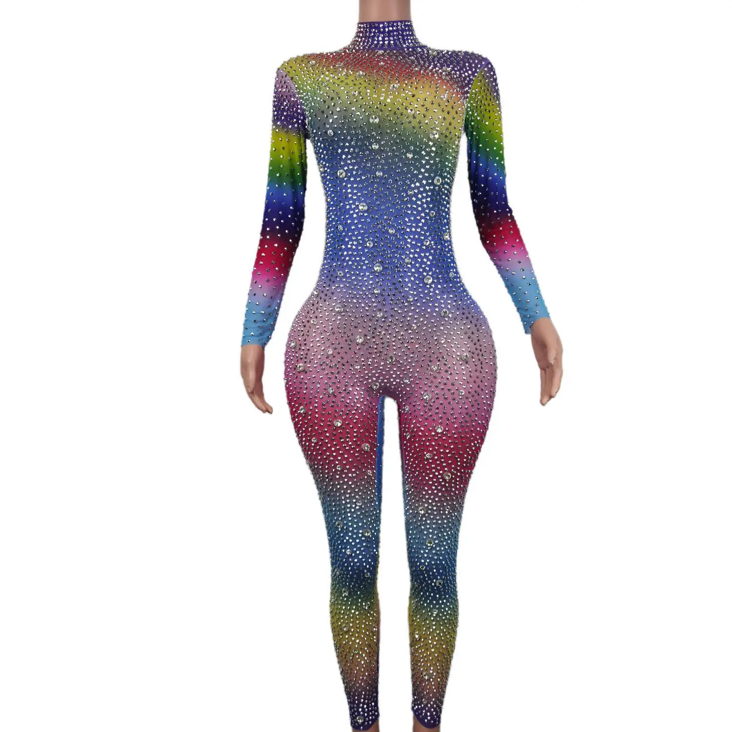 

Women Sexy Colorful Printing Lattice Girl Jumpsuit Multicolor Adult Stage Performance Costume Party Celebration Rompers Shizuan