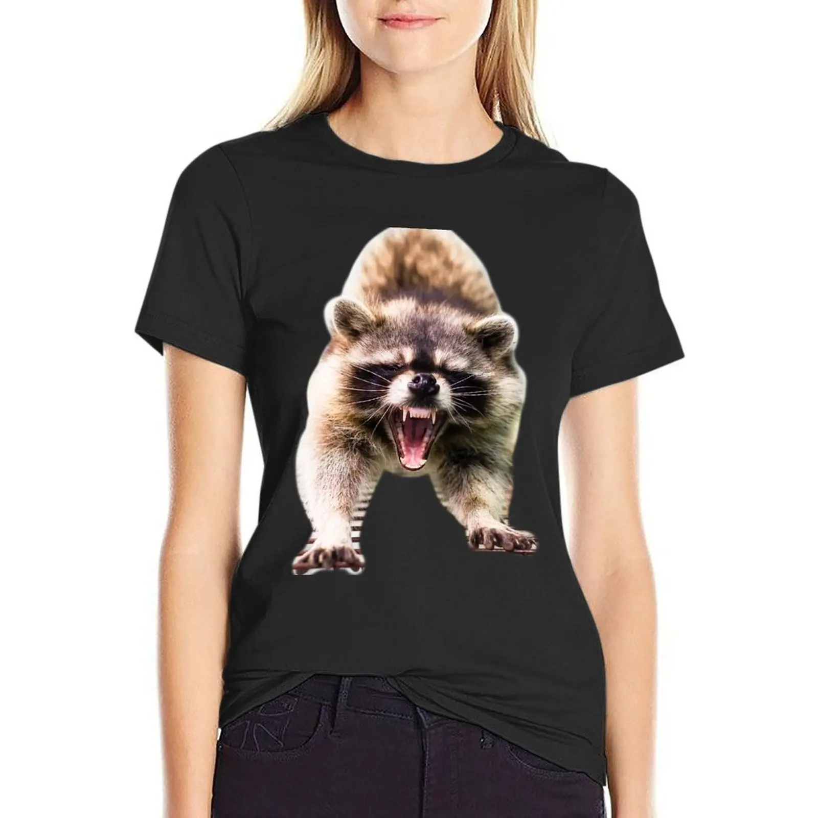 

angry and cute raccoon, photo print T-Shirt funny plus size tops female funny t shirts for Women