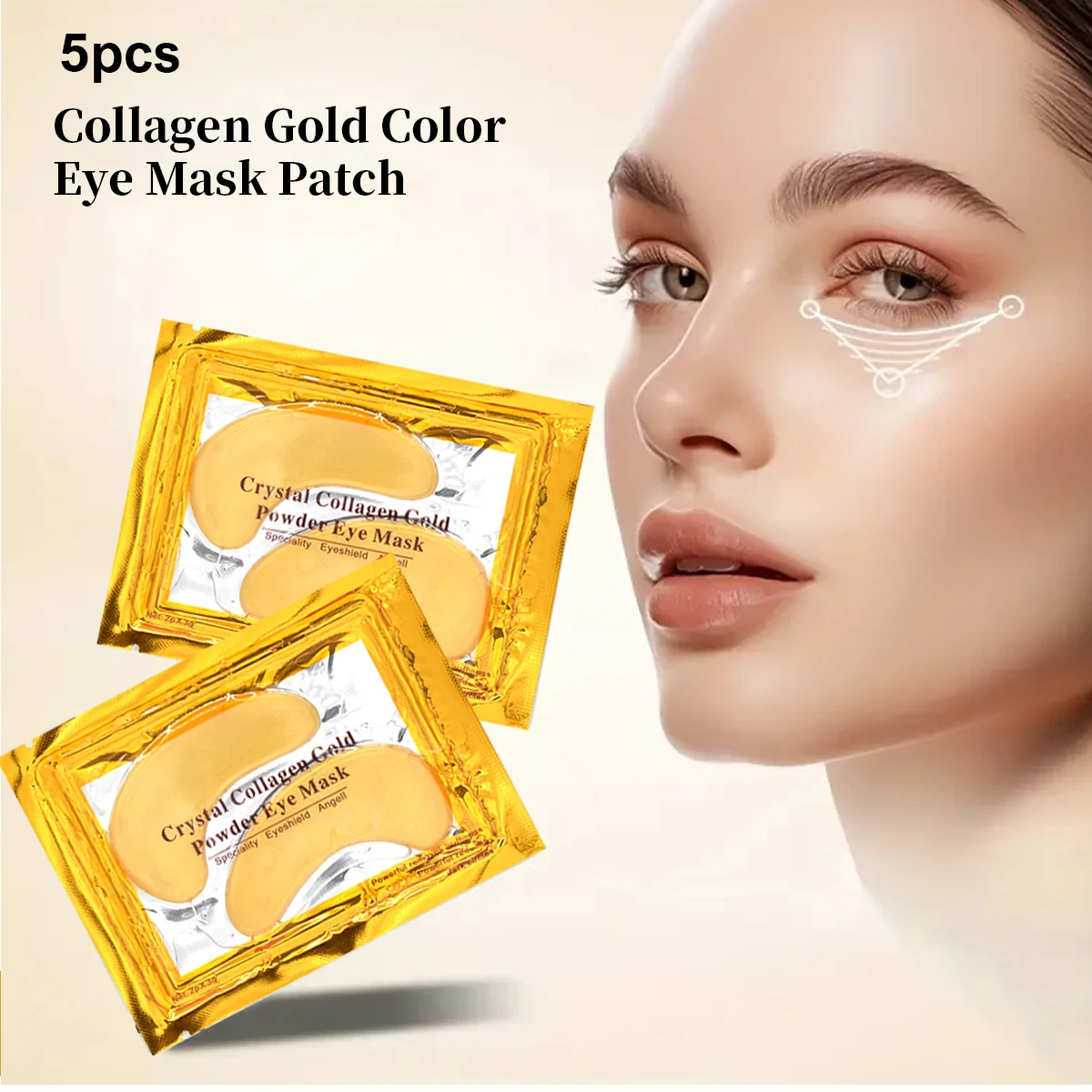 5Pcs/24K Gold Collagen Crystal Eye Mask for the Eye Area, Contains Retinol, Arbutin, Niacinamide, Chamomile, Etc., Suitable for Puffy Eyes, Dark Circles, Bags, and Wrinkles, Contains Collagen, Relieves Stress, Reduces Wrinkles, Restores Skin Vitality, and Provides Firming and Moisturizing Effects