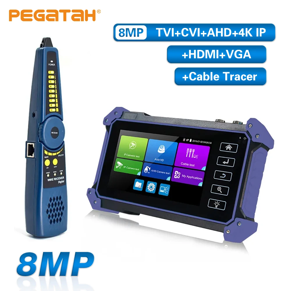 

PEGATAH 4K Purple IPC CCTV Tester Full HD CCTV Surveillance Camera Monitor 8MP IP AHD CVI TVI SDI Cameras Tester With HDMI VGA