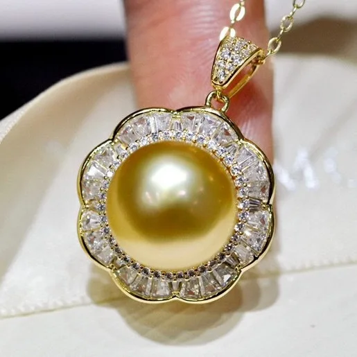 

Подвеска из натурального золота с жемчугом, толстый золотой блеск, высококачественная круглая безупречная серебряная цепочка с инкрустацией из стерлингового серебра 12–13 мм