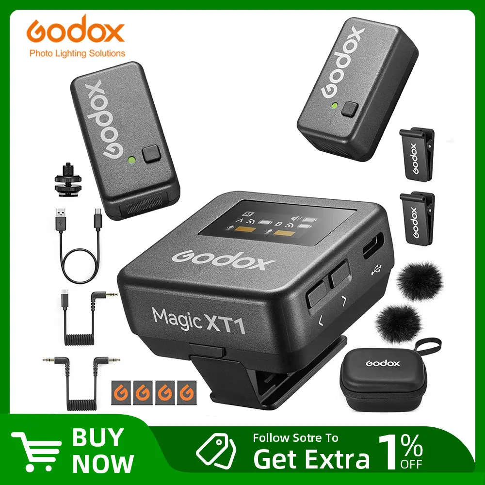 GODOX Magic XT1 2.4GHz Wireless Microphone System Max. 200M LOS Range Pro Audio Treatment UAC Support Digital Audio Recording