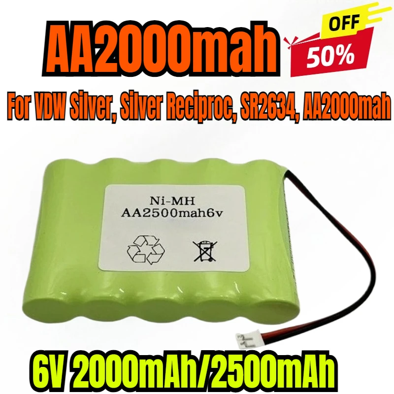 6V 2000mAh/2500mAh NI-MH Medical Battery for VDW Silver, Silver Reciproc, SR2634, AA2000mah