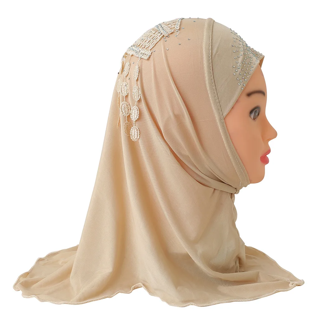 

YYZ11 Girls Hijab Headscarf Flower Abaya Kids Muslim Arab Headwear 46cm