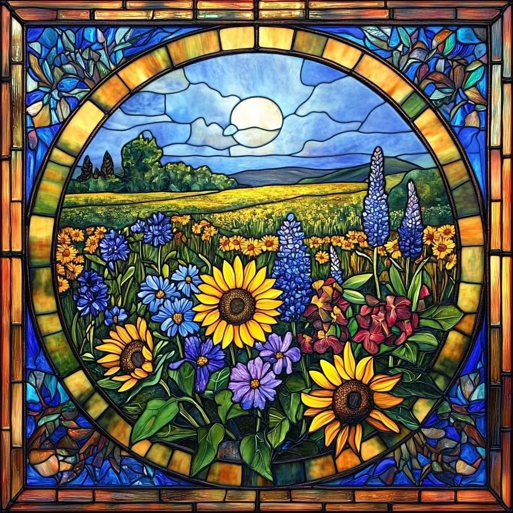Stained‑Glass Style Sunflower Meadow Jigsaw Puzzles 500PCS/1024 PCS Wall Decor for Living Room Bedroom Perfect Gift No Frame