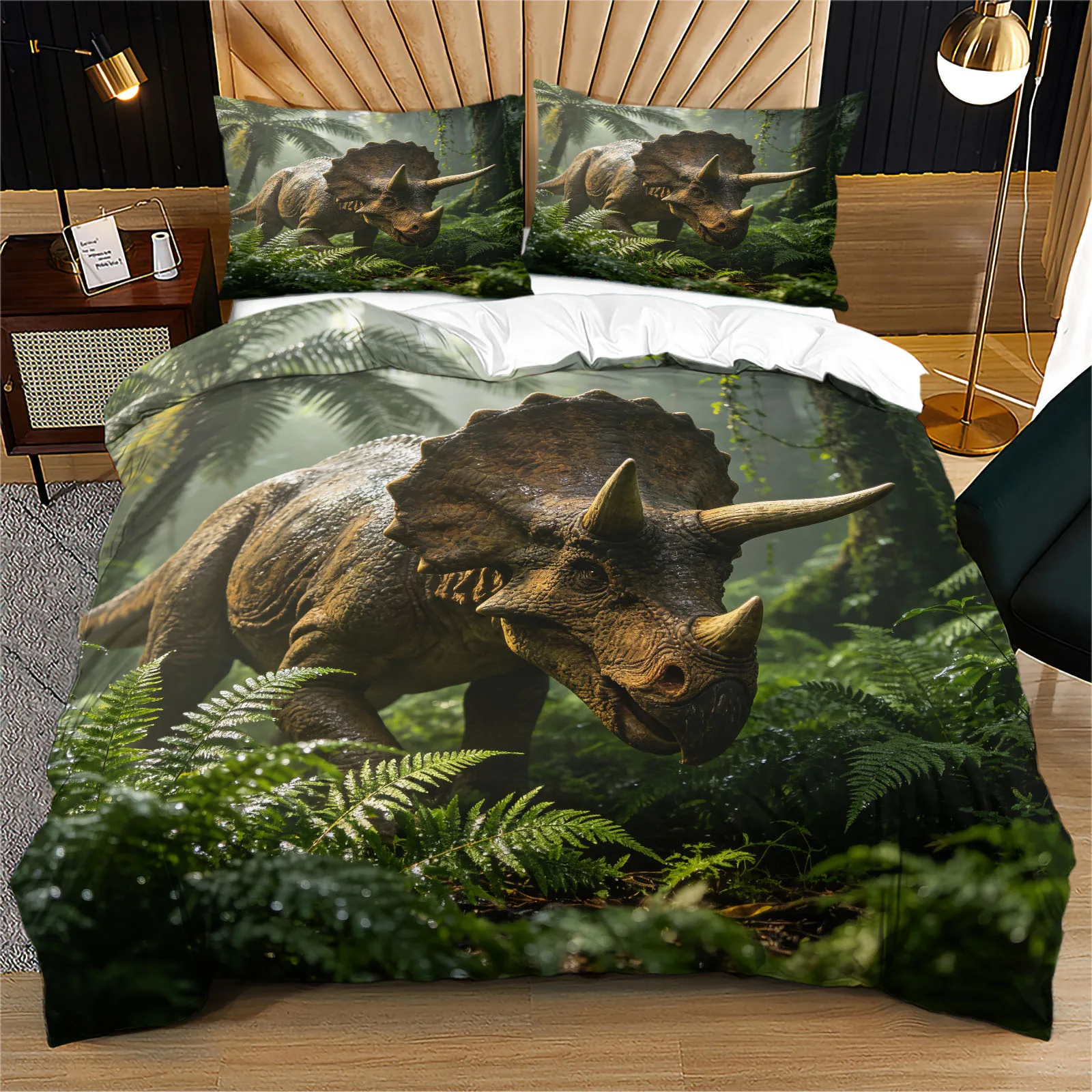 Triceratops Dinosaur Duvet Cover Set Jungle Prehistoric T‑Rex Bedding Set Birthday Holiday Dinosaur Fans Bedroom Decor No Insert