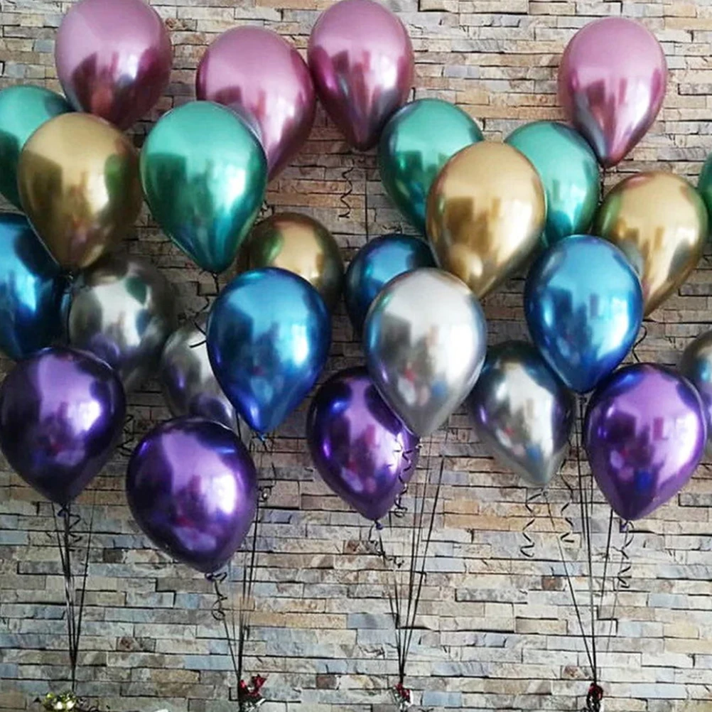 

50 Pcs Metallic Balloons Gold and Golden Purple Decoration Ornament Solid Color Wreath