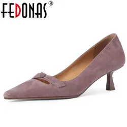 FEDONAS Spring Summer Women Pumps Elegant Butterfly Knot Kid Suede Leather Pointed Toe Thin Heels Shoes Woman Wedding Party Prom