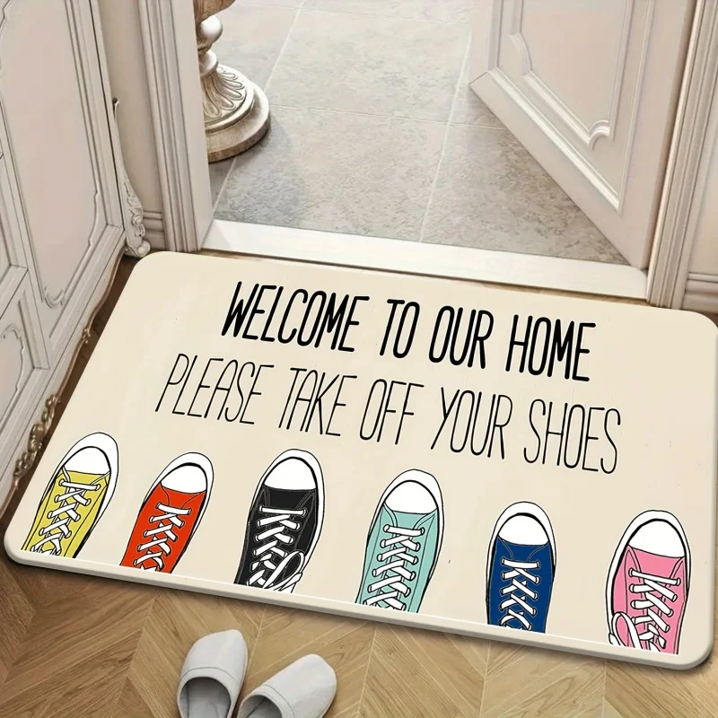 Please Take Off Your Shoes Sneaker Print Doormat Non Slip Washable Entrance Rug Indoor Front Door Floor Mat Home Decor