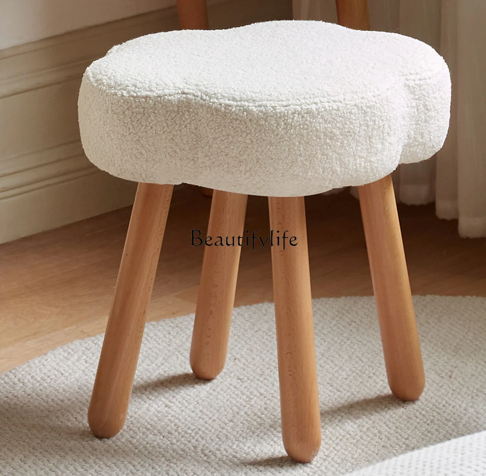 

Solid Wood Simplicity Cream Fengyunduo Dressing Stool Bedroom Lambswool Soft Bag Shoe Changing Stool