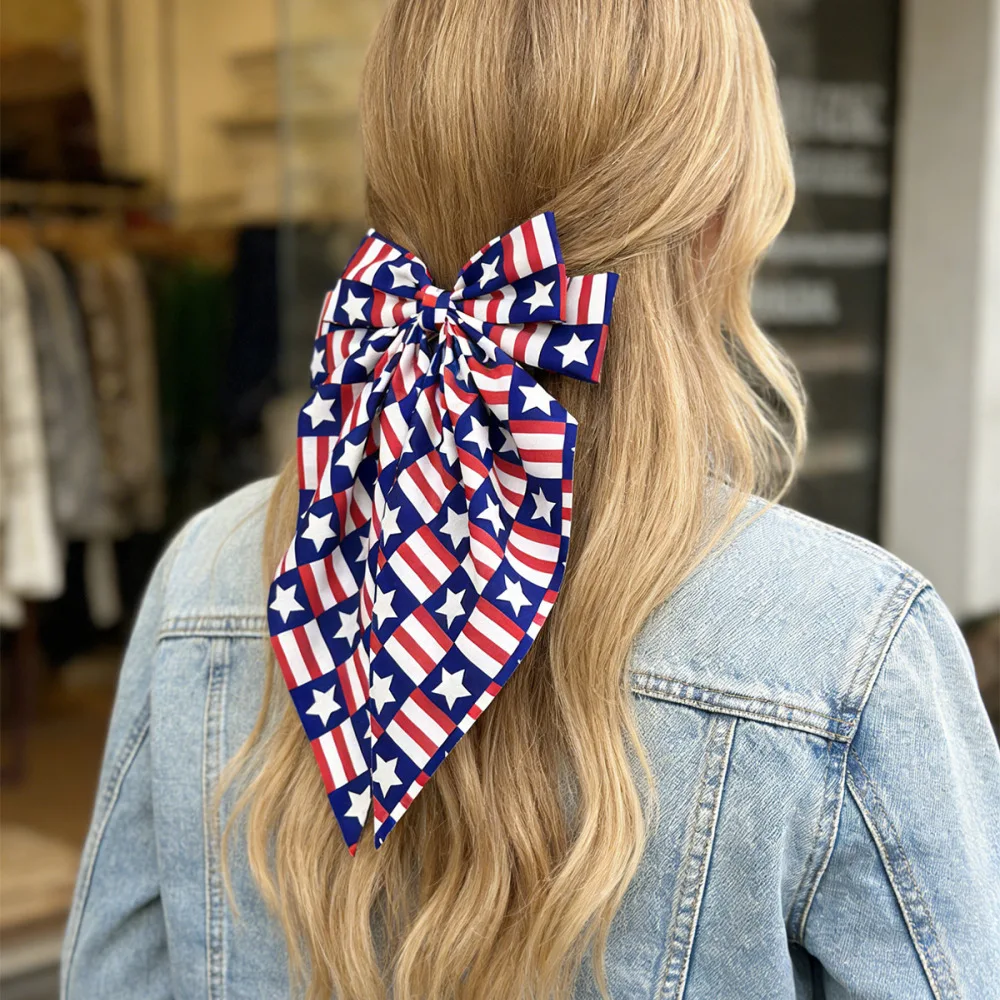 Day Bowknot Spring Clip Star Stripe Pattern Decorative Hairpin Festive Celebration Accessory For Ladies Fashion