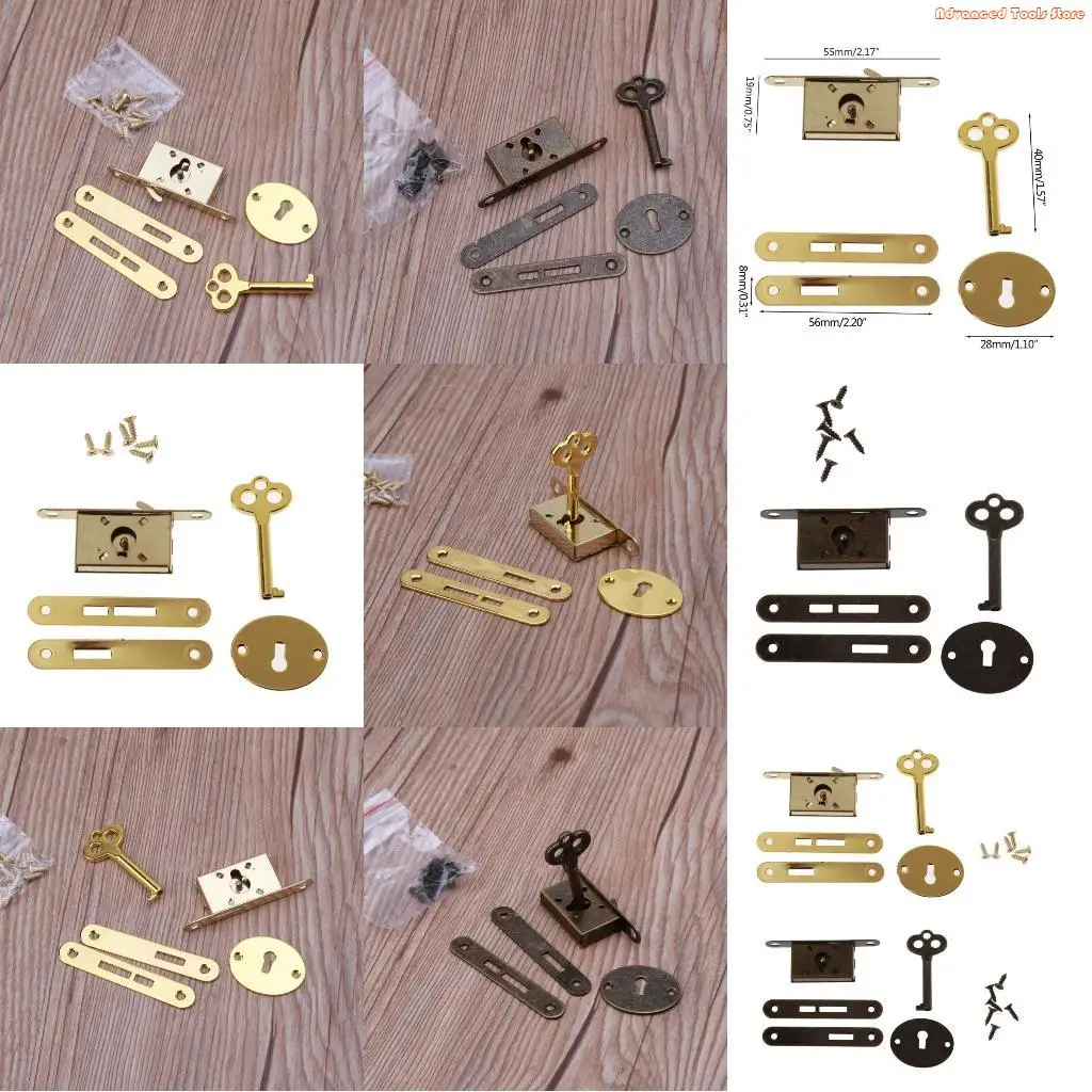 Vintage Metal Furniture Locks Decorative Locks with for Key for Drawers Wardrobe Cabinet Jewelry Box Locks Replacement W91B
