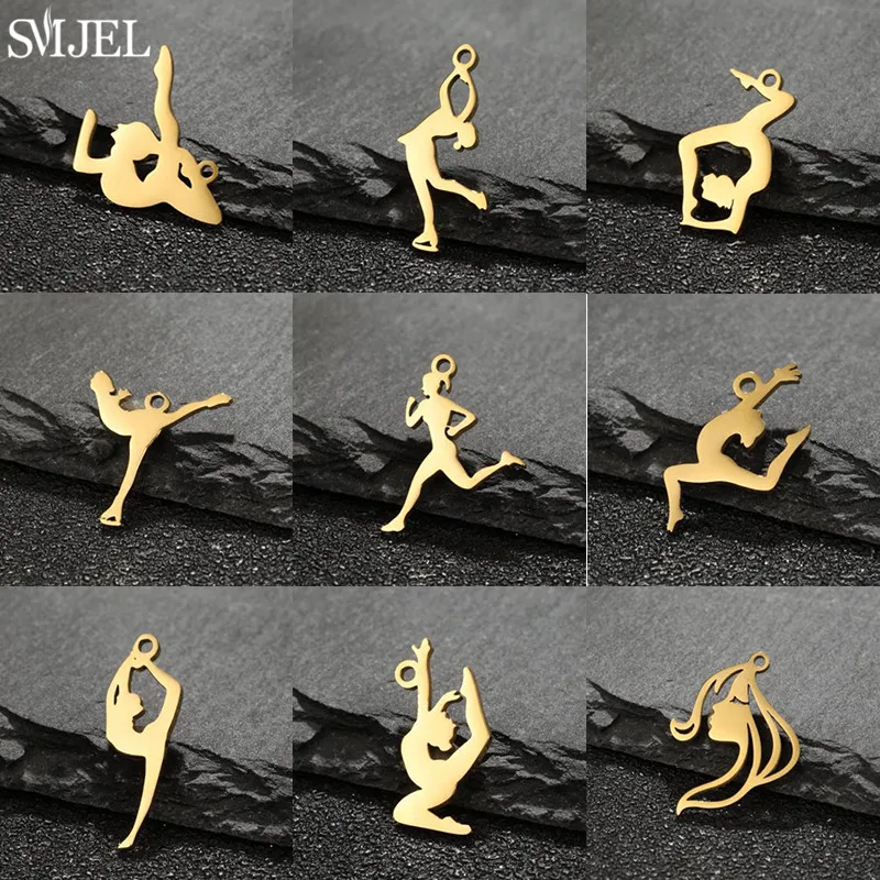 5pcs/lot Multiple Style Sports Charms for DIY Fitness Lovers Ornament Gymnastics Yoga Running Pendant Jewellery Making Supplies