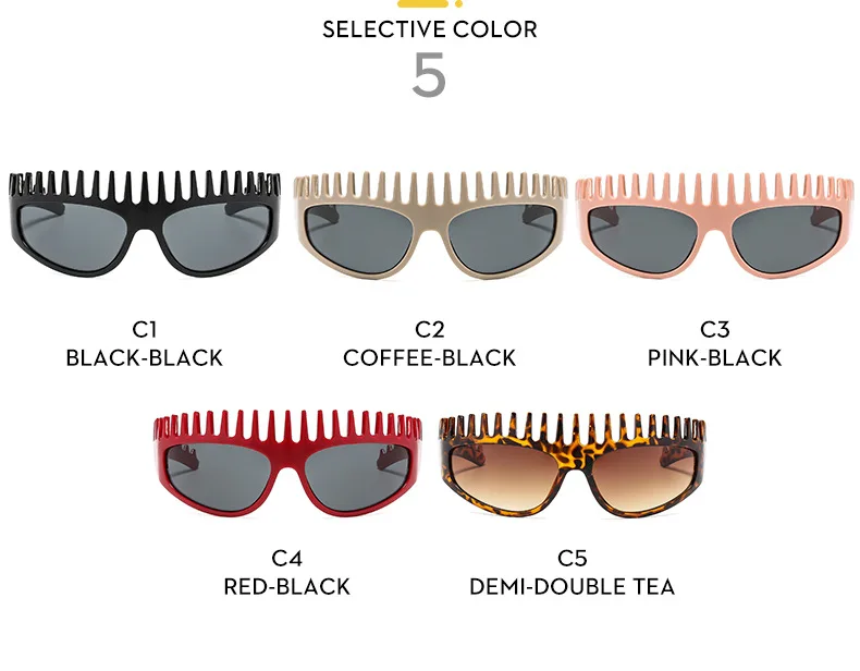 Persönlichkeits-Stirnband Schicke Y2K Sonnenbrillen für Frauen Neue Mode Kammförmige Katzenaugen-Sonnenbrillen Damen Hip-Hop-Brillen UV400-Schutz zum Autofahren – Detail 2