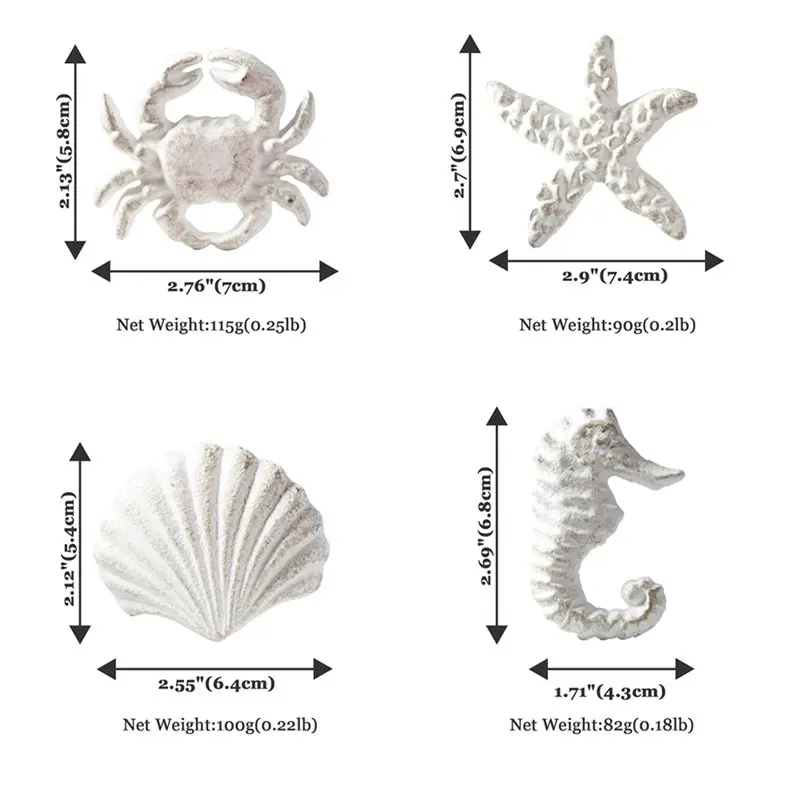 12Pcs Retro Marine Style Cast Iron Drawer Handle-Kitchen Cabinet Wardrobe Closet Hardware,White