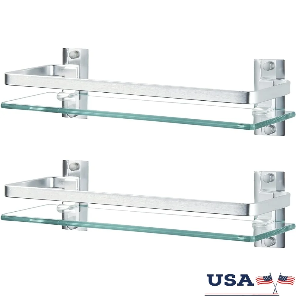 

2 Pack Glass Shelves Bathroom Storage Wall-Mounted Floating Shelf Heavy Duty Rust Resistant Kitchen Bathroom Organization