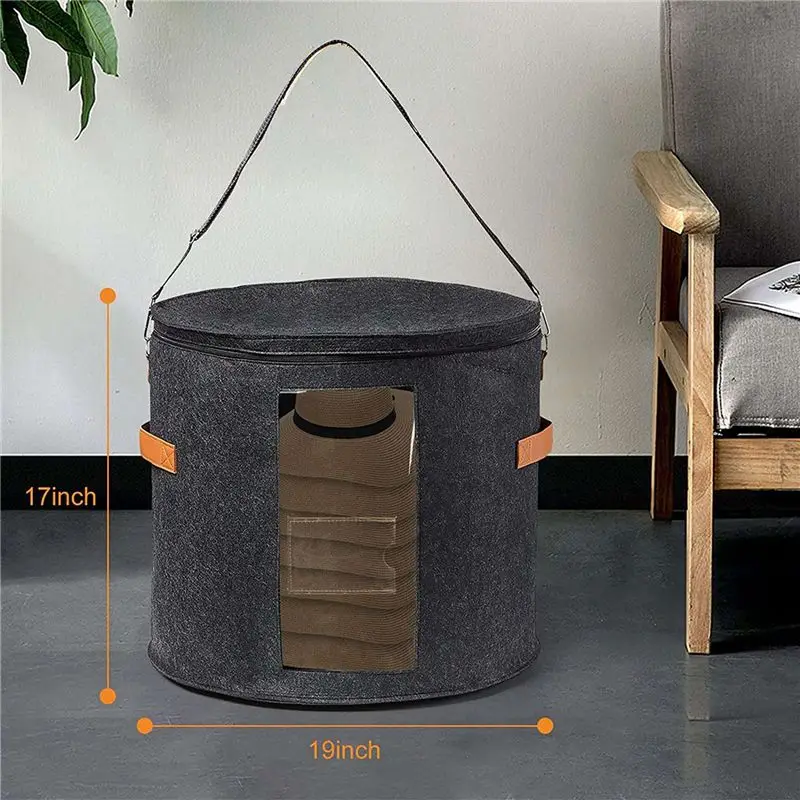 AB11 2X Round Hat Storage Box Foldable, 19x17 Inch for Felt Cowboy Hat Organizer Box with Lid for Travel Closet Storage