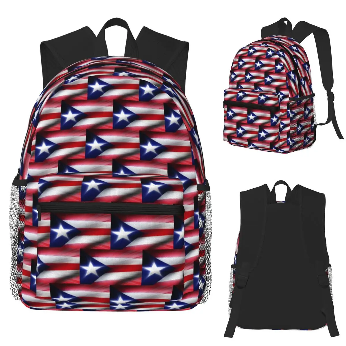 

Puerto Rico Flag Student Backpack School Bag Hiking Travel Daypack for Men Women Fashion Bookbag Shoulder Bags