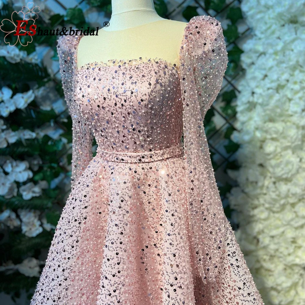 Elegant Dubai Pink Evening Dress for Women 2024 O Neck Aline Beads Ankle Length Formal Prom Wedding Party Gowns Customized