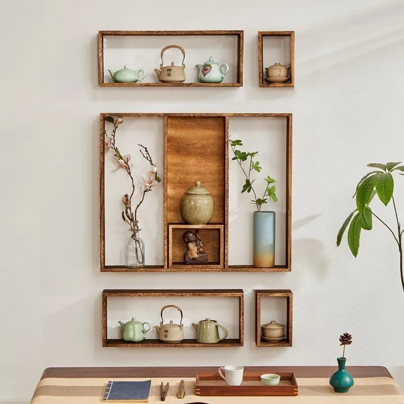 

Solid wood new Chinese Duobao Ge Bogu frame wall lattice storage rack wall hanging combination retro