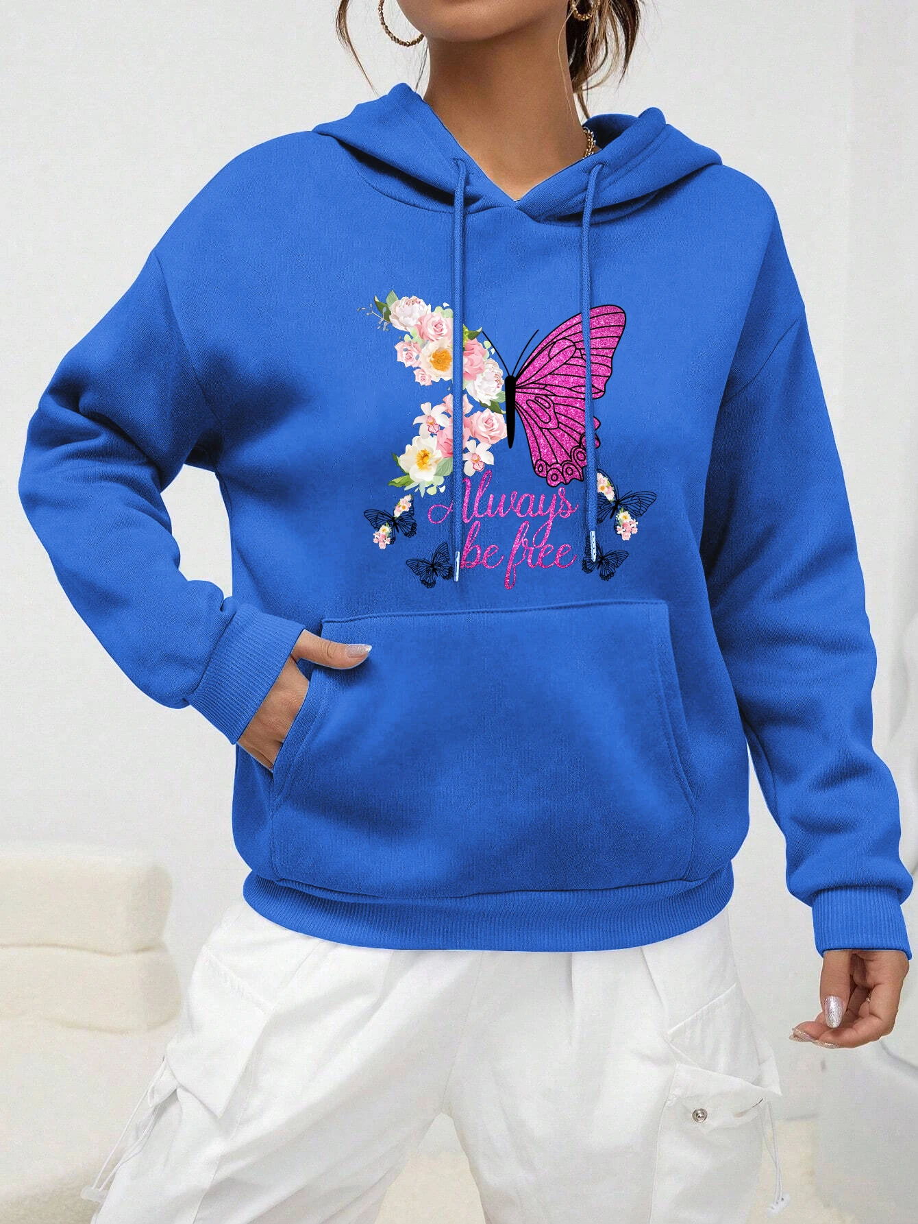 Cartoons Colorful Butterfly Creative Printed Women Hoodie Autumn Fashion Sportswear Vintage Fleece Pullover Pocket Clothing