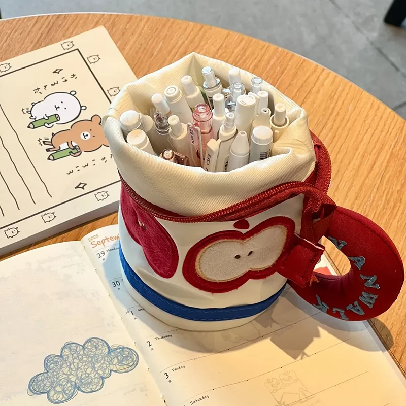 Estuche para lápices Apple Cylinder/estuche para lápices con patas de pollo Coca-Cola, caja de papelería de gran capacidad, estuche para lápices de almacenamiento de papelería