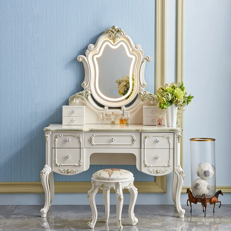 

Storage Vanity Dresser White Luxury Women Girls Vanity Desk Mirrors Makeup Tocador Maquillaje Bedroom Furniture Set