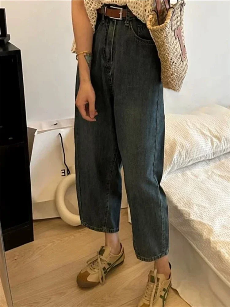 Vintage Street Loose Casual New Chic Washed Women Jeans Summer Simple Fashion Solid Color S-XL Classic Female High Waisted Jeans