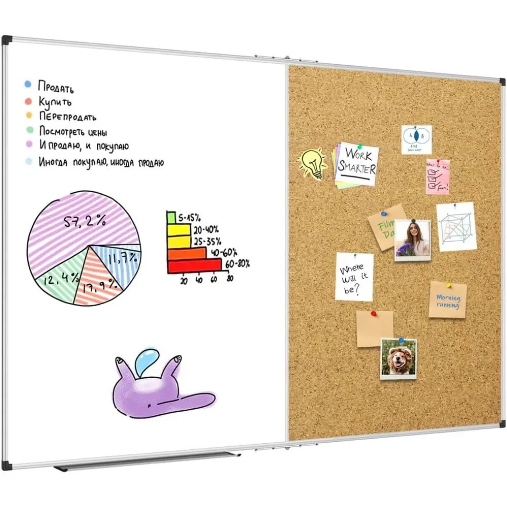 

XBoard Extra Large Magnetic White Board and Bulletin Corkboard Combination, 72 x 48 Inch Foldable Dry Erase & Cork Combo Board