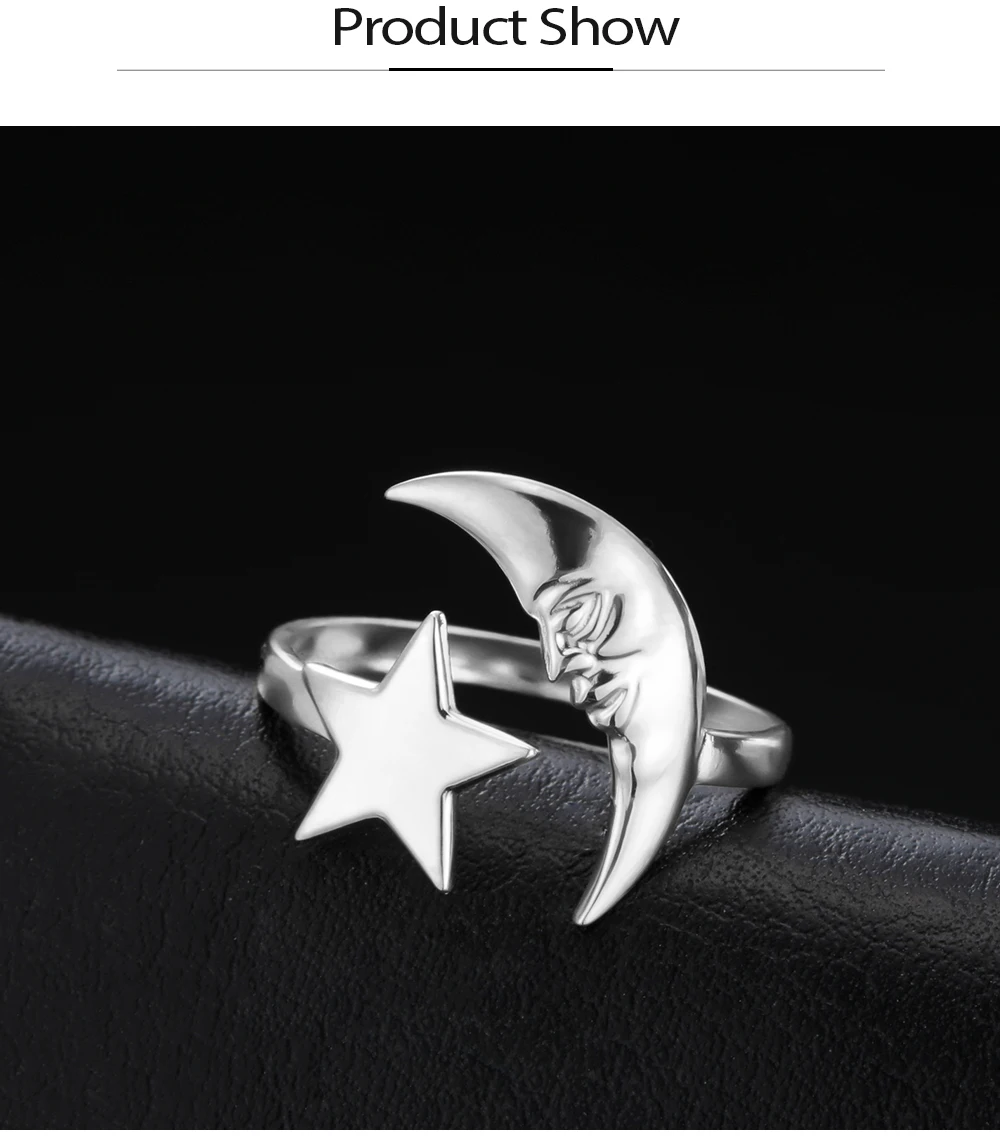 COOLTIME Star Moon Ring for Women Stainless Steel Trendy Minimalist Open Waterproof Ring Jewelry Gift New