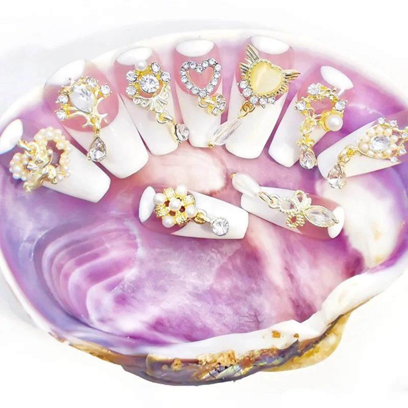 36Pcs Gold Silver Nail Charms Mixed Dangle 3D Alloy Rhinestone Heart Pearl Drop Vintage for Nail Art DIY Crafts Decor