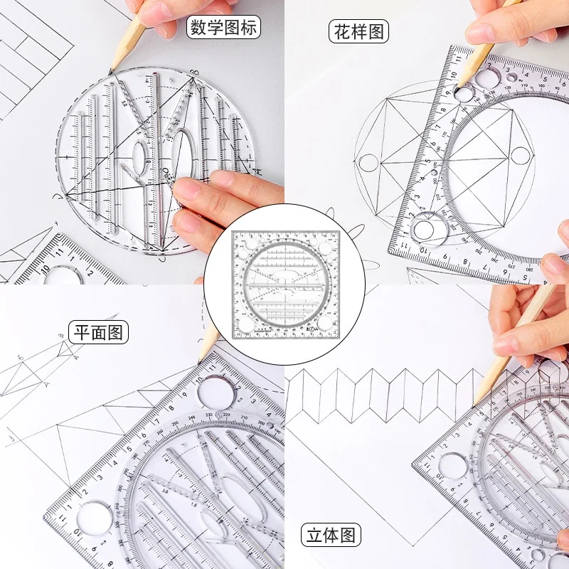 1 pz righello universale multifunzionale righello girevole Set Math Circle ellisse Template esame triangolo righello parallelo