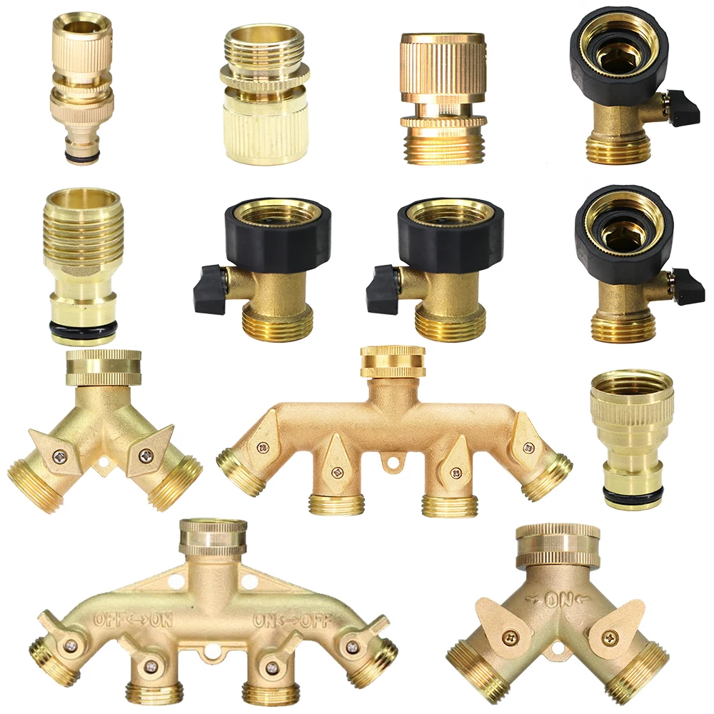 

1/2'' 3/4" Brass Garden Hose Splitter Irrigation Watering Coupling Adapter Copper Quick Connector Fittings Male Female Joints