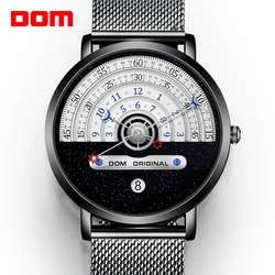 DOM 1288 Men's Quartz Watch Fashion Creative Waterproof Chronograph Moon Star Pointer Mesh Wristwatches for Male Watches Gift