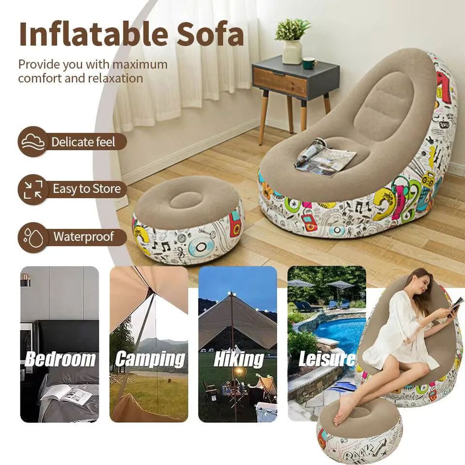 Modern Eco-flocked PVC Inflatable Sofa Custom Factory-designed Adult Reclining Camp Lounger Foldable Air Sectional Living Room view 2