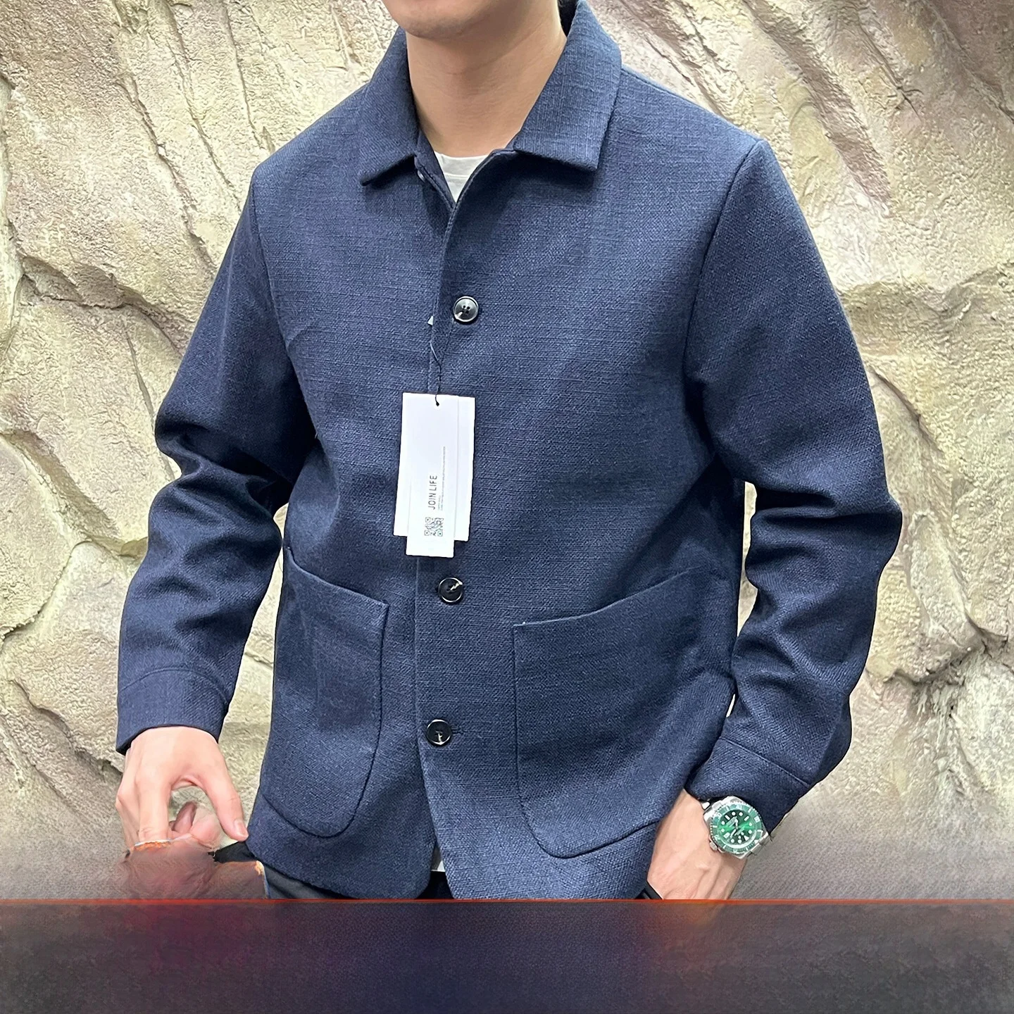 

Мужское пригородное деловое джинсовое пальто, осеннее новое поступление, однотонное свободное пальто с длинным воротником-стойкой из льняной ткани