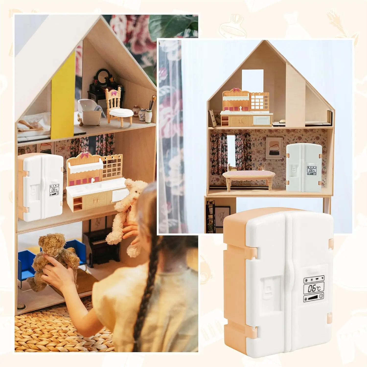 Dollhouse Furniture Kitchen Play Set Miniature Refrigerator with Mini Food Pots and Pans Set Pretend Kitchen Accessories Toys image 6
